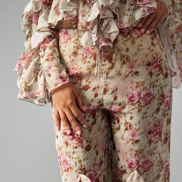 Multicolor Boho Women's Floral Ruffled Bell Bottom Pants - Picture 5 of 5
